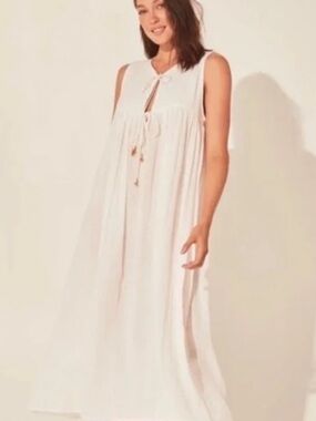 Daughters of India Aalia gray-White Gauze Tie-Neck Sleeveless Maxi Dress XL